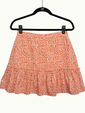 BILLABONG X THE SALTY BLONDE Floral Skirt Peach Orange Print Ruffle Mini 28 S